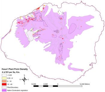 Rare plant concentrations on Kaua'i
