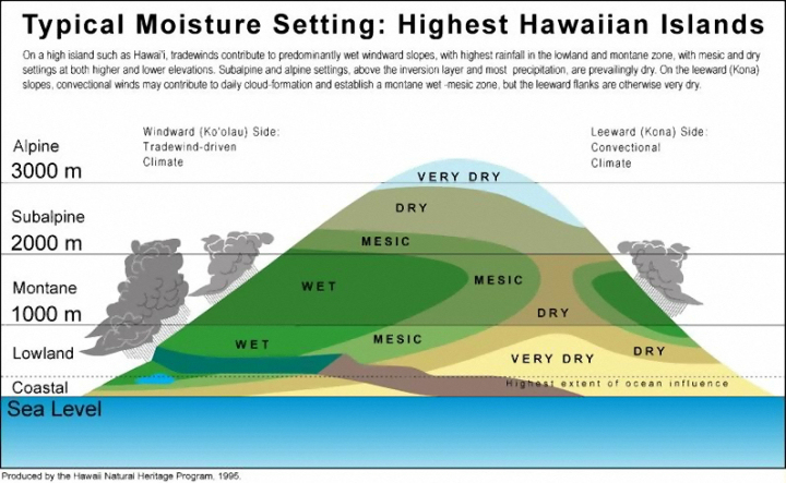 elevation and moisture settings of Hawai'i
