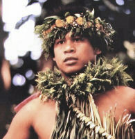 Hula dancer in lei of native plants